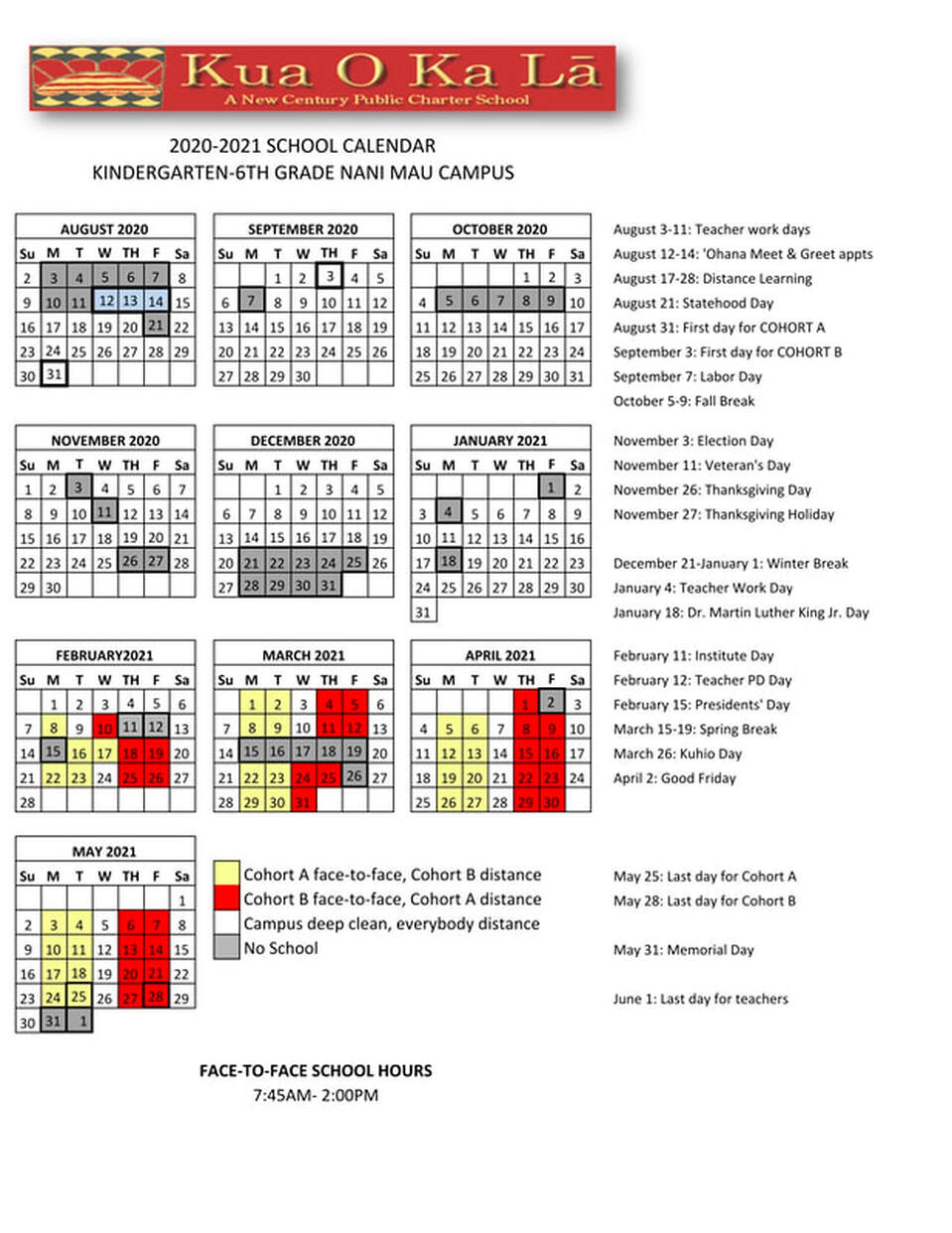 Hawaii Doe Calendar 202021 → Waltery Learning Solution for Student
